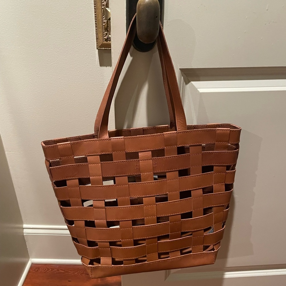 Madewell Brown Basketweave Leather Tote Bag - Picture 2 of 11